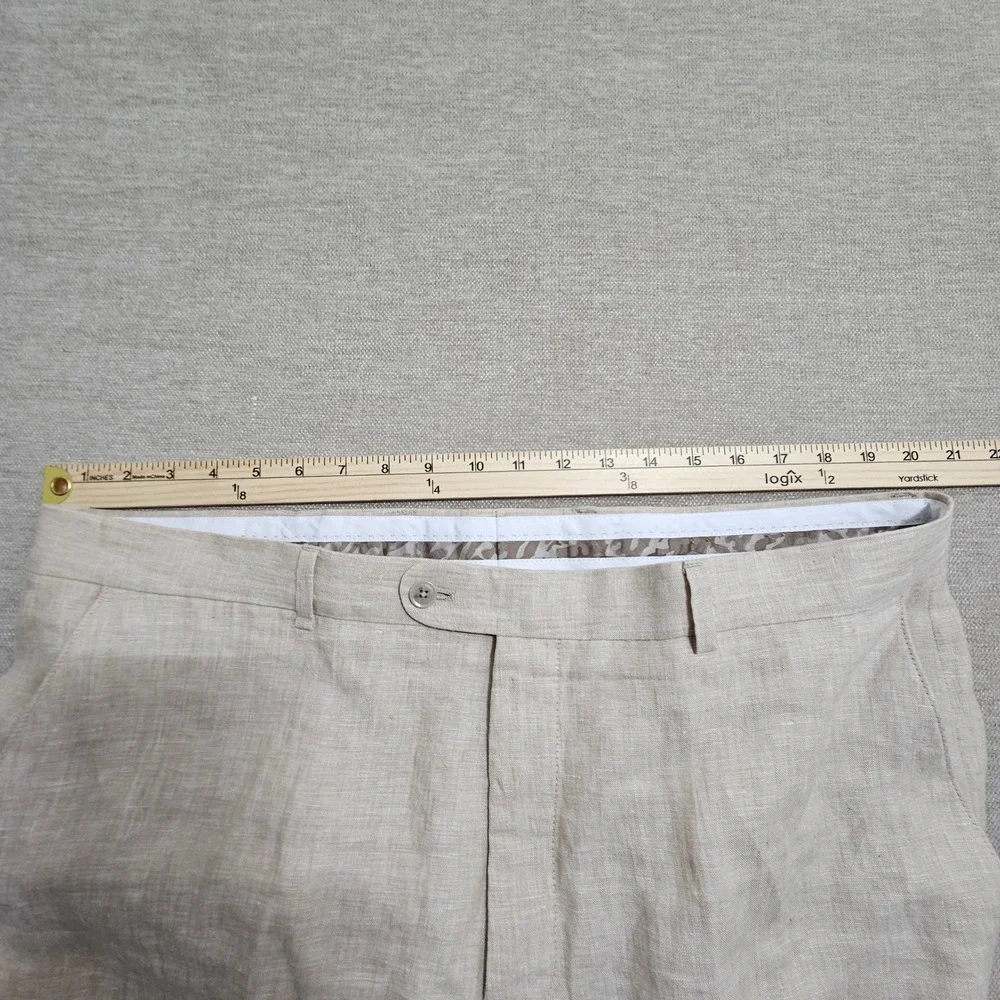 Joseph Abboud Dress Pants Men 40 Beige 100% Linen Flat Front Straight Leg 3750